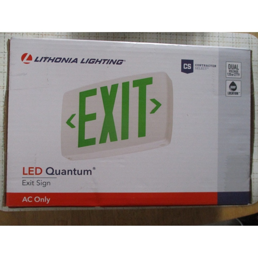 Lithonia Lighting LED Quantum Dual Voltage 120 or 277V GREEN Exit Sign